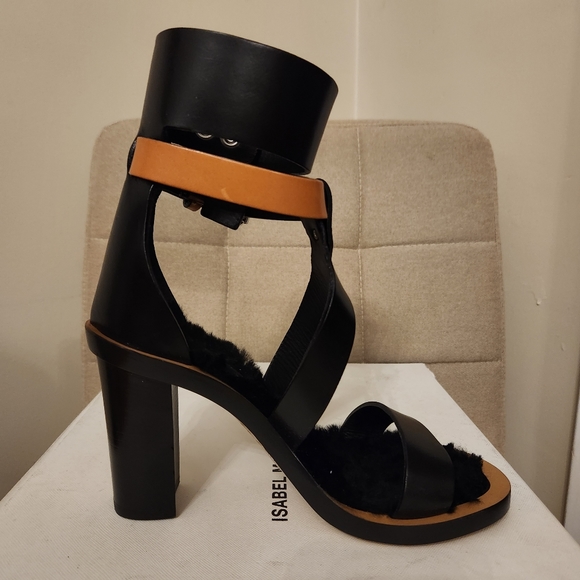 Isabel Marant Two Tone Leather Jenyd Shearling Block Heel Ankle Cuff Size 37 - Picture 5 of 8